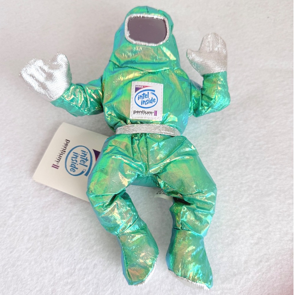 Intel BunnyPeople Plush Toy Green Metallic Pentium II Processor 8in Vintage 90s